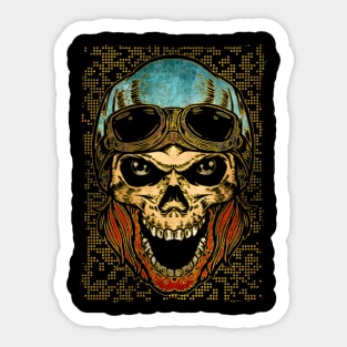 Gold and grunge decorated biker skull Sticker